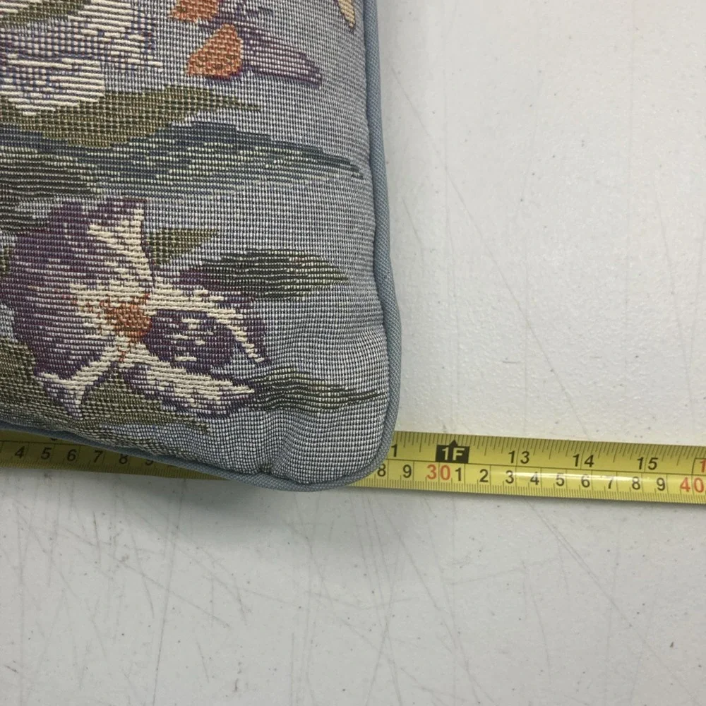 Vtg Iris Floral Tapestry Throw Pillow Butterflies Blue Backing 12x16
